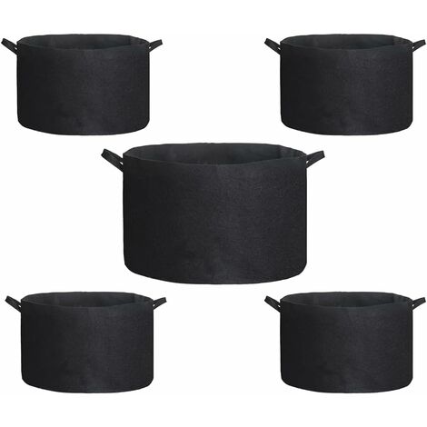 MINKUROW Paquete De 5 Bolsas De Plantación Bolsas De Plantación Redondas No Tejidas Con Asa 25 Galones Saco De Verduras De Jardín Maceta De Geotextil Para Patata Tomate Zanahoria Fresa Flores Negro 95