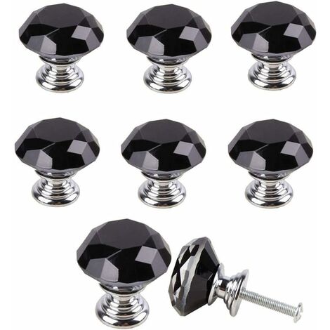 MINKUROW Perilla De Gabinete De 30 Mm Manija De Diamante, Manija De Cristal Manija De La Puerta Del Cajón Del Armario, 10 Pcs (Negro)