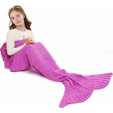 MINKUROW Personalisierte, handgefertigte, gestrickte Meerjungfrauen-Decke, warme Wohnzimmer-Sofadecke, Kinder, Weihnachten, Geburtstagsgeschenk, gestrickter Meerjungfrauenmuster-Schlafsack (Rosa)