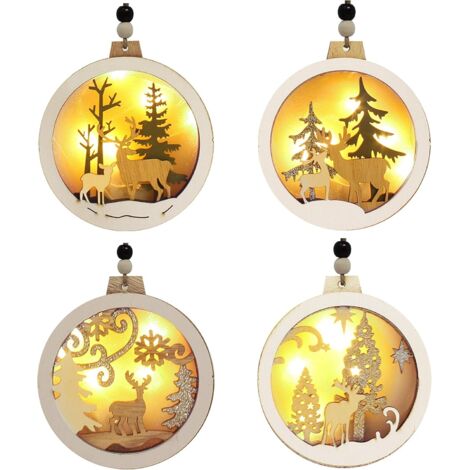 MINKUROW Pezzi Led Decorazioni Di Natale Ornamenti Di Renne Da Appendere In Legno Per Interni Decorazioni Per Feste All'aperto Decorazioni Per Alberi Eventi E Natale