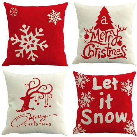 MINKUROW Piezas Funda De Cojín Feliz Navidad Funda De Cojín Decorativa Invierno Copo De Nieve Elk Patrón De Árbol De Navidad 45x45cm