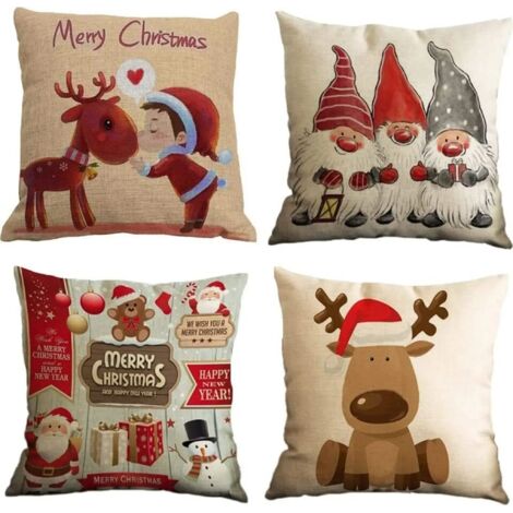 MINKUROW Piezas Funda De Cojín Feliz Navidad Funda De Cojín Decorativa Invierno Gnomos Alce Santa Claus Fundas De Cojín 45x45cm