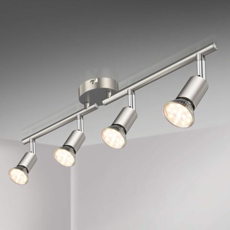 MINKUROW Plafoniera A Led Girevole, Faretto Da Soffitto A Led A 4 Fiamme, Faretto Da Soffitto Moderno (Cromo Bianco) Per Cucina, Soggiorno, Camera Da Letto, Con 4 Luci Led Gu10 Da 3,5w (380lm, Bianco)