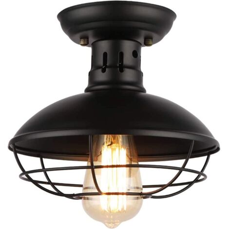 MINKUROW Plafoniera Industriale Con Gabbia Metallica E27 Lampadario A Sospensione Semi-Incasso Lampadario In Bronzo Oliato Per Portico Cucina Bagno