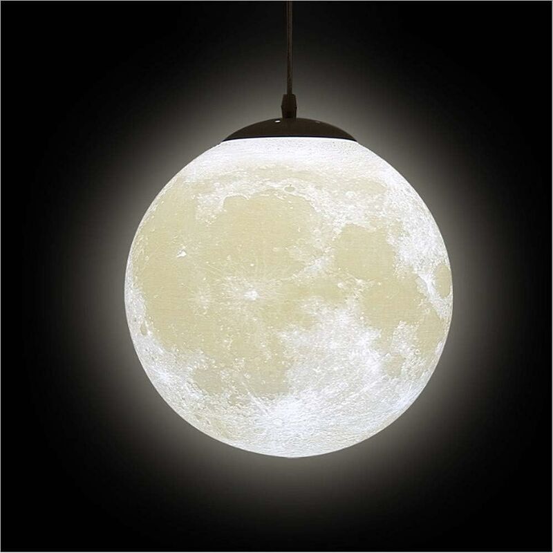 Image of Minkurow - Plafoniera Luna, Camera Dei Bambini Luna, Lampadario Luna, Plafoniera Sferica, Lampadario Planetario, Lampadario Camera Da Letto,