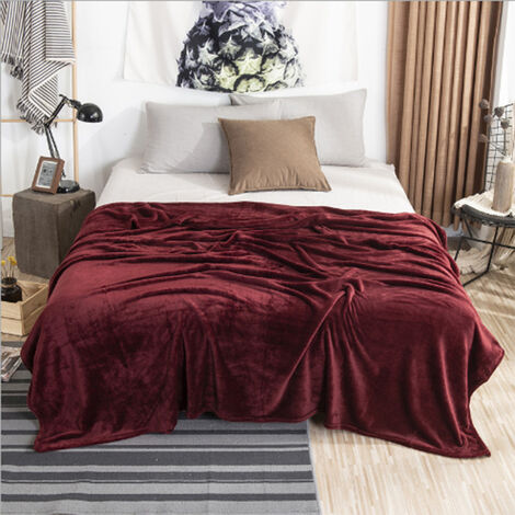 MINKUROW Plaid Sofa Fleece Decke – Überwurf Canape 100x70, Plaid Sofa Flanell 1 Person Weich und Warm Dunkelrot