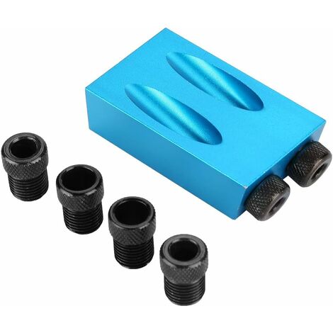 MINKUROW Pocket Jig Kit Guía de carpintería en ángulo de 15 ° Posicionador de orificio de perforación oblicuo 6/8 / 10 mm Azul