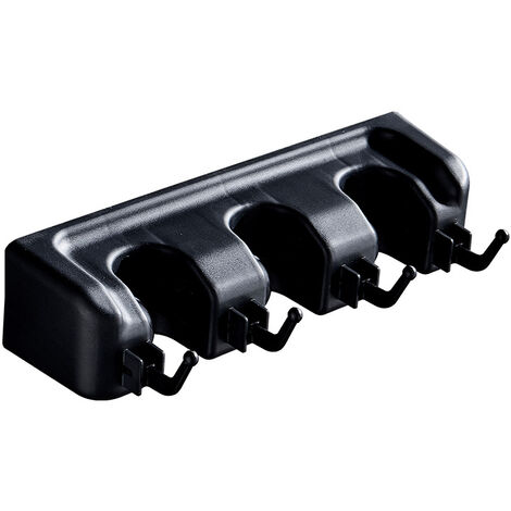 MINKUROW Porta Scopa Da Parete Multifunzione, Portaoggetti Per La Tua Cucina, Garage, Lavanderia (3 Slot E 4 Ganci, Nero)