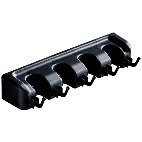 MINKUROW Porta Scopa Multifunzione Da Parete, Portaoggetti Per La Tua Cucina, Garage, Lavanderia (4 Slot E 5 Ganci Nero)