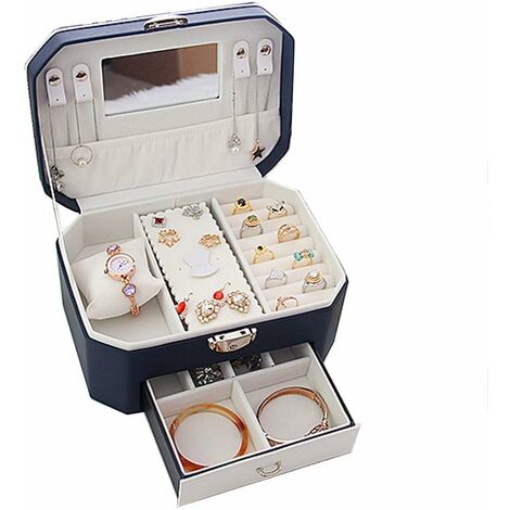 MINKUROW Portagioie Da Donna, Organizzatore Di Gioielli Con Cassetti, Portagioielli In Pelle Pu Di Grande Capacità Con Serratura Con Specchio Per Anelli, Orecchini, Collane