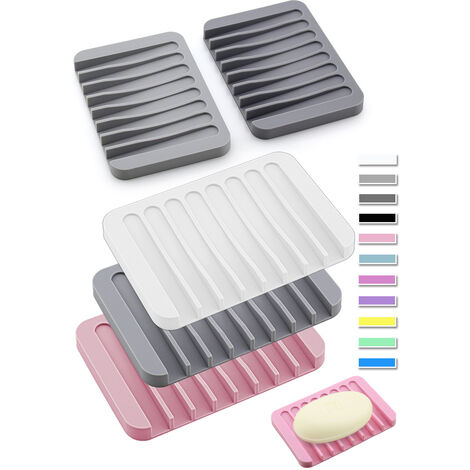 MINKUROW Portasapone In Silicone Autodrenante Porta Sapone Piatto Sapone Secco Salvasapone Vassoio Sapone Con Forma A Pettine Per Doccia Bagno Cucina Rosa-4 Pezzi
