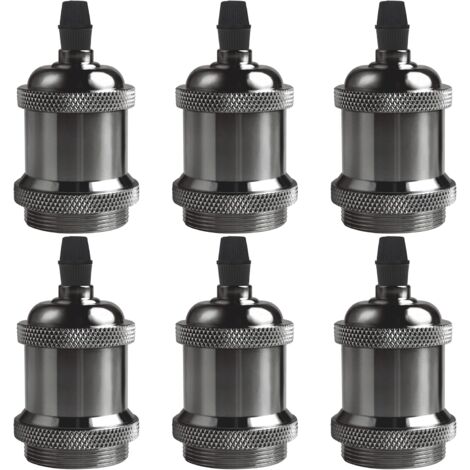 MINKUROW Presa Solida E27 Vintage, Presa In Alluminio Ceramica, Adattatore Per Lampadina A Vite Edison, Lampada Da Parete, Tavolo, Pavimento O Soffitto Fai Da Te ， Nero Perla, Confezione Da 6