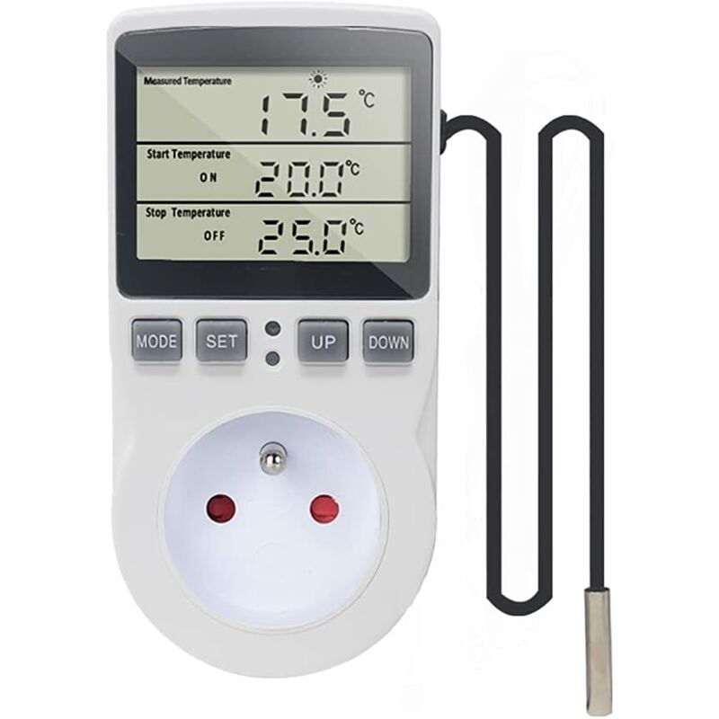 Prise Thermostat Regulateur De Temperature Numerique 220v Chauffage Refroidissement Avec Sonde, Lcd Prise Contrôleur De Température Pour Frigo