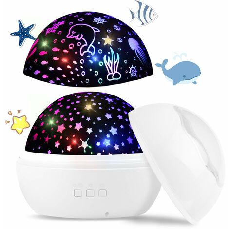MINKUROW Proiettore Per Cielo Stellato A Led, Luce Notturna Per Bambini, Lampada Di Proiezione 2 In 1 Ocean World Con Cavo Usb (Bianco)