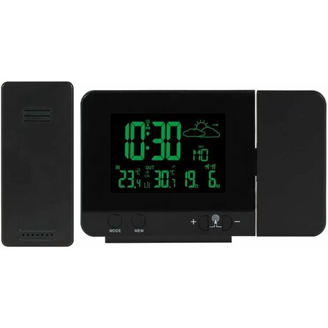 MINKUROW Projektionswecker Digitale Projektoruhr mit Innen-/Außenthermometer Hygrometer USB-Ladegerät und Wechselstrom- und Batteriebetrieb Doppelwecker für Schlafzimmer mit Wettervorhersage