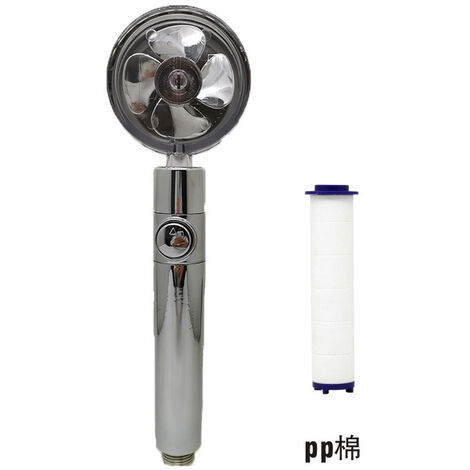 MINKUROW Propeller-Duschkopf, 360° drehbar, wassersparend, Turbolader-Kit, einstellbare Wassermenge, drehbarer Hochdruck-Duschkopf mit Filter und Pausenschalter (Silber)