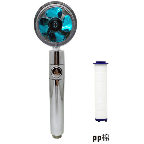 MINKUROW Propeller-Duschkopf, 360°-Drehung, Wassereinsparung, Turbolader-Kit, einstellbare Wassermenge, drehbarer Hochdruck-Duschkopf mit Filter und Pausenschalter (Blau)