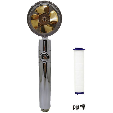 MINKUROW Propeller-Duschkopf, 360°-Drehung, Wassereinsparung, Turbolader-Kit, einstellbare Wassermenge, drehbarer Hochdruck-Duschkopf mit Filter und Pausenschalter (Gold)