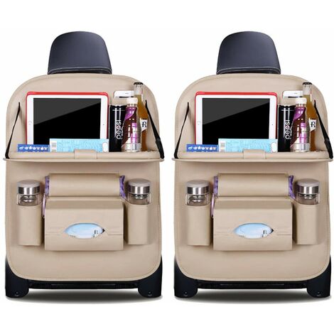 MINKUROW - Protector De Respaldo Para Organizador De Coche, Protector De Asiento De Coche De Piel Sintética De Lujo Con Soporte Plegable Para Tableta, Protector De Respaldo Impermeable, Bolsa De Respa