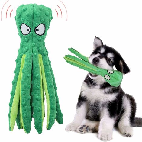 MINKUROW Quietschendes Hundespielzeug, Plüsch-Oktopus-Spielzeug, langlebiges interaktives Kauspielzeug ohne Füllung, geeignet für kleine und mittelgroße Haustiere, Trainingsspielzeug (grün)