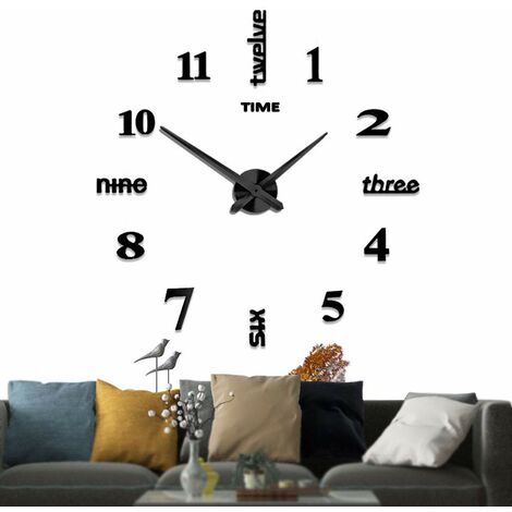 MINKUROW Rahmenlose 3D-Wanduhr zum Selbermachen XXL Stumm Spiegelaufkleber Home Office Schule Dekoration (2 Jahre Garantie) (Schwarz-14)