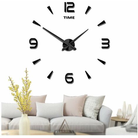 MINKUROW Rahmenlose 3D-Wanduhr zum Selbermachen XXL Stumm Spiegelaufkleber Home Office Schule Dekoration (2 Jahre Garantie) (Schwarz-73)