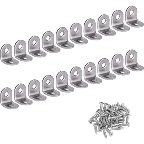 MINKUROW Rechtwinklige Halterung Edelstahl 90 Grad Eckhalterung L-förmige Winkelhalterung Befestigungshalterung mit 20 silbernen Schrauben 20 x 20 x 16 mm