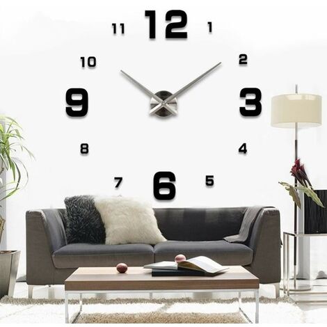 MINKUROW Reloj De Pared De Bricolaje, Reloj De Pared Grande Silencioso Moderno De Bricolaje Etiqueta 3d Regalo De Decoración De Oficina En El Hogar (Tamaño 90cm-1.8m Tamaño De Ajuste Automático) (Negr