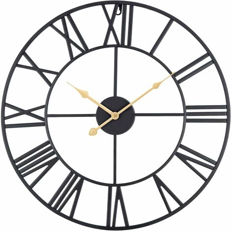 MINKUROW Reloj De Pared De Metal Redondo De Estilo Vintage Números Romanos Negros Para Sala De Estar Dormitorio Cocina (40 Cm)