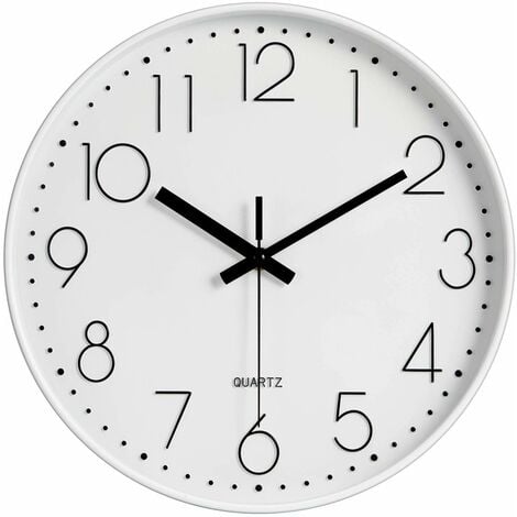 MINKUROW Reloj de pared silencioso de cuarzo moderno de 12 pulgadas con números arábigos Relojes de pared sin verificar la decoración de accesorios para el hogar (blanco)