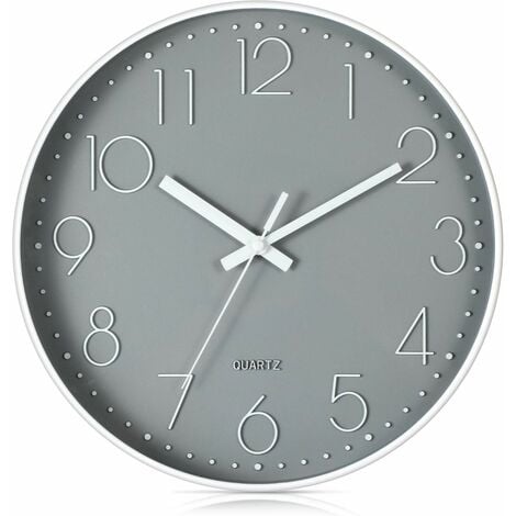 MINKUROW Reloj de pared silencioso de cuarzo moderno de 12 pulgadas con números arábigos Relojes de pared sin verificar la decoración de accesorios para el hogar (gris)