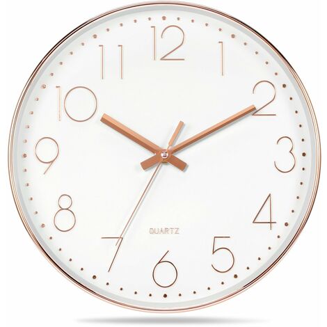 MINKUROW Reloj de pared silencioso de cuarzo moderno de 12 pulgadas con números arábigos Relojes de pared sin verificar la decoración de accesorios para el hogar (oro rosa)