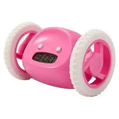 MINKUROW Reloj Despertador Con Ruedas Extra Fuerte Para Personas Que Duermen Mucho (Reloj Robot De Dormitorio Para Adultos O Niños) Divertido Rodar Correr Lejos En Movimiento (Rosa)