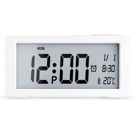 MINKUROW Reloj Despertador Digital Con Probador De Temperatura Hora Fecha Pantalla Luz De Fondo Brillo Ajustable Reloj De Cabecera En Estudio Dormitorio Blanco
