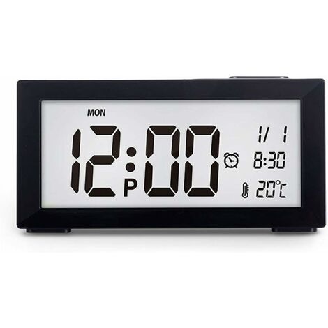 MINKUROW Reloj Despertador Digital Con Probador De Temperatura, Hora, Visualización De Fecha, Retroiluminación, Brillo Ajustable, Reloj De Cabecera En Estudio Y Dormitorio, Negro