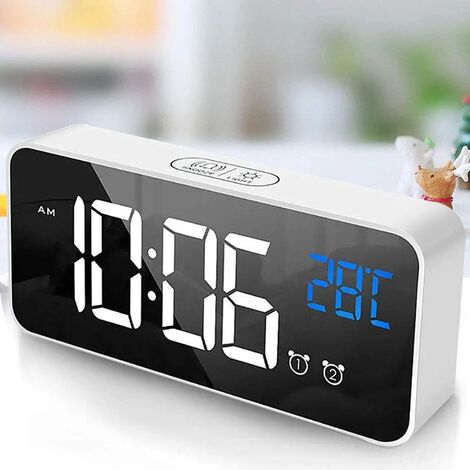 Espejo LED Reloj De Mesa Alarma Digital Snooze Pantalla Hora Luz Nocturna  Escritorio USB Despertador Decoración Del Hogar Para Niños
