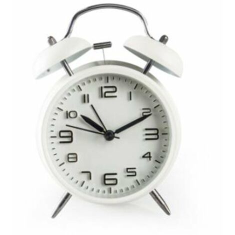 MINKUROW Reloj Despertador Fuerte Para Personas Que Duermen Mucho, Reloj Despertador Retro De Doble Campana De 4 Pulgadas, Blanco