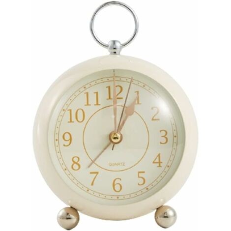 MINKUROW Retro Antik Analog Wecker Kleine Stille Nachttisch Geschenkuhr – Beige
