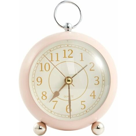 MINKUROW Retro Antik Analog Wecker Kleine Stille Nachttisch Geschenkuhr – Pink