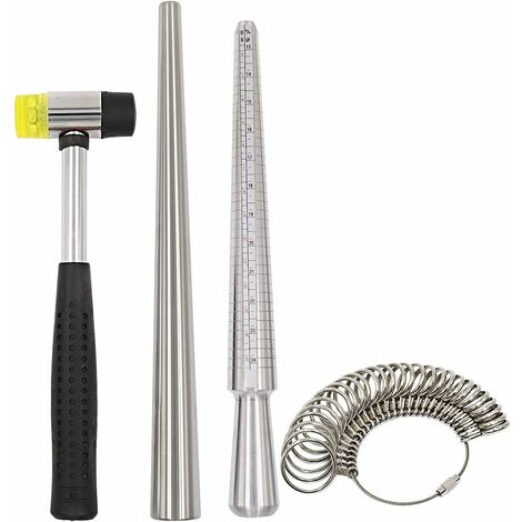 MINKUROW Ringlehre Messwerkzeug Ringspannfutter Set Ringlehre Werkzeug Ringlehre Messgerät EU Größe Ringspannfutter Edelstahl Gummi Juwelier Hammer Hammer
