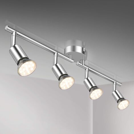 MINKUROW Rotierende LED-Deckenleuchte, 4-flammiger LED-Deckenstrahler, moderner Deckenstrahler (weißes Chrom) für Küche, Wohnzimmer, Schlafzimmer, mit 4 x 3,5 W Gu10-LED-Leuchten (380 lm, warmweiß)