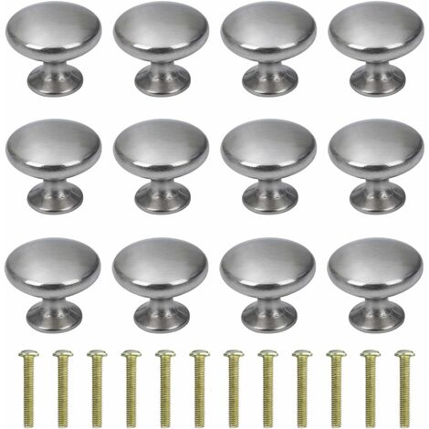 MINKUROW Runde Türknöpfe Schubladenknöpfe 30 mm Schubladengriffe mit Schrauben für Schrank Schreibtisch Nachttisch Bücherregal Möbel 12 Stück gebürstetes Silber