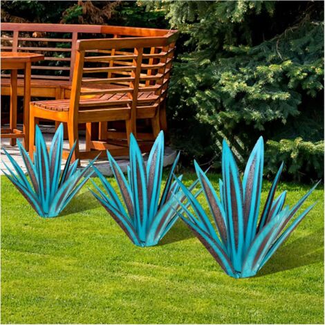 MINKUROW Rustikale Tequila-Skulptur in Blau – Kunstdekoration, Heimdeko-Statue, Gartenfiguren, Rasenornamente, Gartenpfähle, Metall-Agavenpflanzen für den Außenbereich, 27 cm