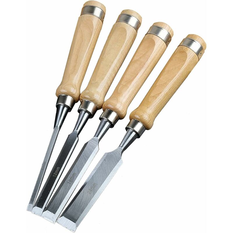 Image of Scalpelli per legno, set di 4 scalpelli a mano in legno intagliato, scalpello piatto con manico in legno, strumenti per intagliare il legno,