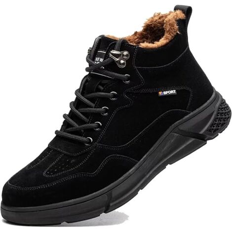 MINKUROW Scarpe antinfortunistiche invernali Donna Uomo Scarpe da lavoro Stivali antinfortunistici caldi foderati impermeabili antiscivolo Nero EU 45