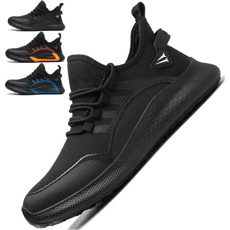 MINKUROW Scarpe antinfortunistiche Uomo Donna con puntale in acciaio Scarpe da ginnastica antinfortunistiche leggere e comode Scarpe da lavoro resistenti agli urti e alle forature Black-41