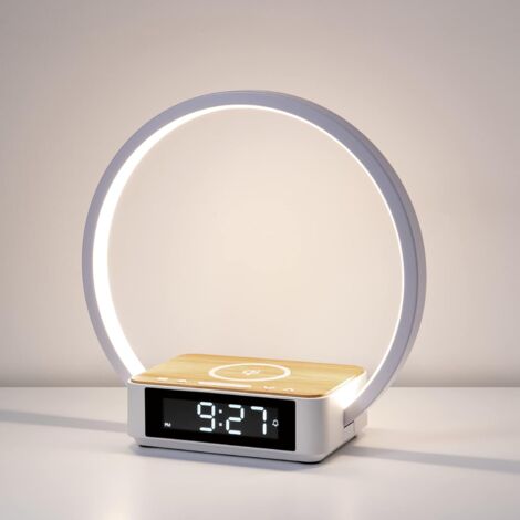 MINKUROW Schlafzimmer Touch Nachttischlampe, Aufwachlicht mit kabellosem Ladegerät, Aufwachlampe mit 3 Helligkeitsstufen