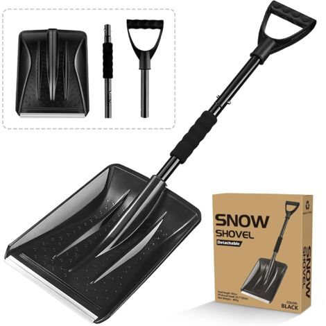 MINKUROW Schneeschaufel, tragbar, abnehmbar zum Schneeräumen, 26,5 cm breites Aluminiumblatt, leichte Auto-Schneeschaufel, perfekt für Einfahrt, Camping, Outdoor und Notfälle (Schwarz)