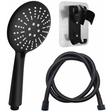 MINKUROW Schwarzer Duschkopf, Handbrause mit 1,5 m Schlauch und 3 Strahlarten, Handbrausehalter, wassersparender Duschkopf, multifunktionaler Duschkopf