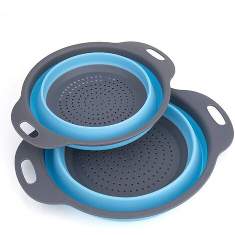 MINKUROW Scolapasta Pieghevole, 2 Pezzi Scolapasta Pieghevole In Silicone Scolapasta Pieghevole In Silicone Colino Pieghevole In Silicone Cestino Per Frutta E Verdura Per Set Di Utensili Da Cucina (Bl